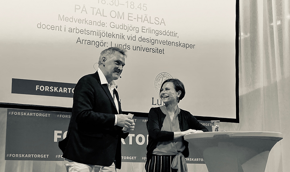 Gudbjörg Erlingsdottir on the stage of the Book Fair in Gothenburg, in 2019. Photo.